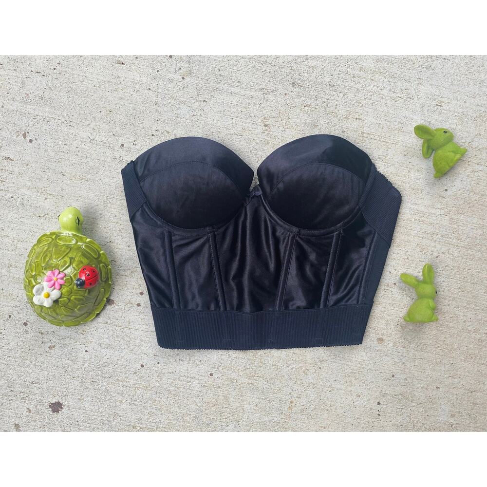 vintage 80s Wonderbra BLACK SATIN open back BUSTIER 34B festival corset backless